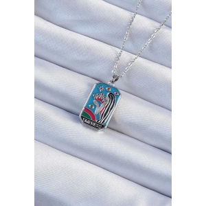 Dodes Dodes 316L Çelik Zincir Gümüş Renk Taç ve Kız Figürlü Renkli Mineli Tarot Kolye TG27BKO9230