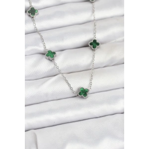 Dodes Dodes 316L Çelik Zincir Gümüş Renk Yeşil Baby Boy Yonca Kadın Kolye TG27BKO10578