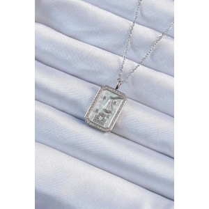 Dodes Dodes 316L Çelik Zincir Gümüş Renk Zirkon Taşlı Çerçeveli Tarot Kolye TG27BKO9242