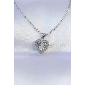 Dodes Dodes 316L Çelik Zincir Gümüş Renk Zirkon Taşlı Charm Kalp Kolye TG27BKO8744