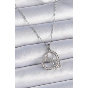 Dodes Dodes 316L Çelik Zincir Gümüş Renk Zirkon Taşlı Kalp Model Melek Detay Kadın Kolye TG27BKO9357