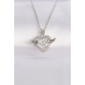 Dodes Dodes 316L Çelik Zincir Gümüş Renk Zirkon Taşlı Kanatlı Kalp Kolye TG27BKO8627