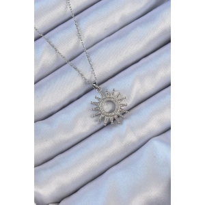 Dodes Dodes 316L Çelik Zincir Gümüş Renk Zirkon Taşlı Parlayan Güneş Kolye TG27BKO9106