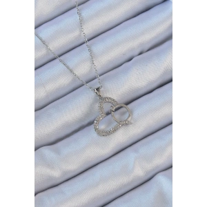 Dodes Dodes 316L Çelik Zincir Gümüş Renk Zirkon Taşlı Yüzüklü Kalp Kolye TG27BKO9146