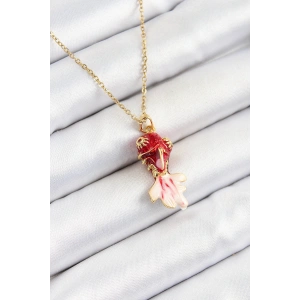 Dodes Dodes 316L Çelik Zincir Kırmızı Balık Model Gold Renk Kadın Kolye TG27BKO10325