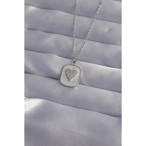 Dodes Dodes 316L Çelik Zincir Mermer Desenli Gümüş Renk Zirkon Taşlı Kalp Model Kolye TG27BKO9014