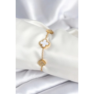 Dodes Dodes 316L Çelik Zincir Zirkon Taşlı Yonca Beyaz Kadın Bileklik TG27BB7977