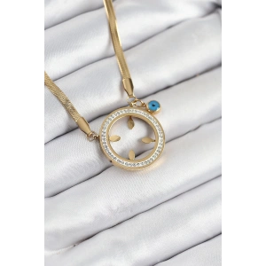 Dodes Dodes 316L Çelik Zirkon Taşlı Çeyrek Takılabilir Gold Renk Kadın Kolye TG27BKO10506