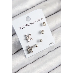 Dodes Dodes 316L Çelik Zirkon Taşlı Deniz Yıldızı Model Gümüş Renk Kadın Set Küpe TG27BKP11120