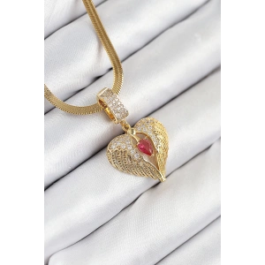 Dodes Dodes 316L Çelik Zirkon Taşlı Kanatlı Kalp Model Gold Renk Kadın Kolye TG27BKO10533