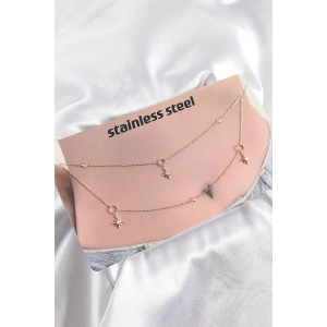 Dodes Dodes 316L Çelik Zirkon Taşlı Kutup Yıldızı Model Gold Renk Göbek Bel Zinciri TG27BKGZ10344
