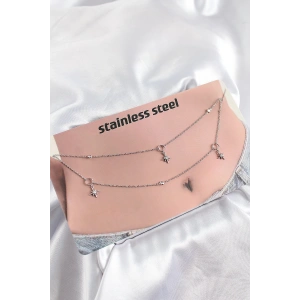 Dodes Dodes 316L Çelik Zirkon Taşlı Kutup Yıldızı Model Gümüş Renk Göbek Bel Zinciri TG27BKGZ10343