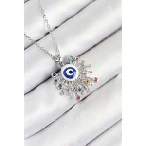 Dodes Dodes 316L Çelik Zirkon Taşlı Nazar Model Gümüş Renk Kadın Kolye TG27BKO10543