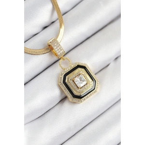 Dodes Dodes 316L Çelik Zirkon Taşlı Siyah Detaylı Baget Model Gold Renk Kadın Kolye TG27BKO10529