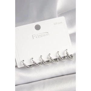 Dodes Dodes 925 Ayar Gümüş Çivi Pirinç Gümüş Renk Kalp İşlemeli Halka Model Kadın Küpe Seti TG27BKP10412