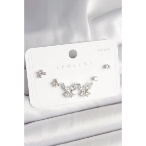 Dodes Dodes 925 Ayar Gümüş Çivi Pirinç Zirkon Taşlı Kelebek Model Kadın Küpe Seti TG27BKP10402