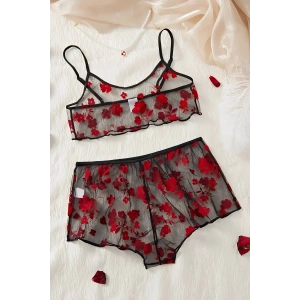 Dodes Çiçek Desenli Siyah Transparan Şortlu Gecelik DL1377