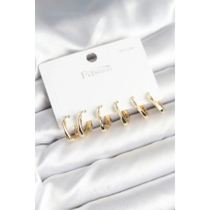 Dodes Dodes Gold Renk Pirinç Kare Halka Model 925 Ayar Gümüş Çivili Kadın Küpe Seti TG27BKP11266