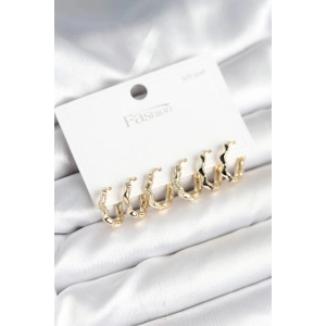 Dodes Dodes Gold Renk Pirinç Zikzak Model 925 Ayar Gümüş Çivili Kadın Küpe Seti TG27BKP11264