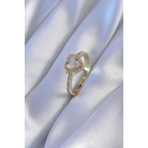 Dodes Dodes Gold Renk Zirkon Taşlı Kalp Model Pirinç Charm Kadın Yüzük TG27BYK2741