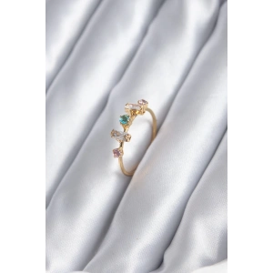 Dodes Dodes Gold Renk Zirkon Taşlı Renkli Zirkon Taşlı Kadın Yüzük TG27BYK2846