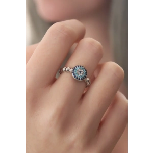 Dodes Dodes Gümüş Renk Nazar Boncuk Figür Zirkon Taş Detay Kadın Yüzük TG27BYK2414