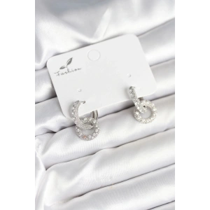 Dodes Dodes Gümüş Renk Pirinç Zirkon Taşlı Halka Model Kadın Küpe TG27BKP11279