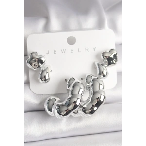 Dodes Dodes Gümüş Renk Yonca Damla Halka Model CCB Plastik Kadın Küpe Seti TG27BKP10027