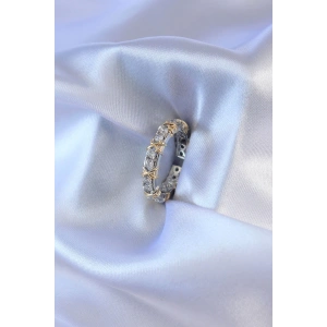 Dodes Dodes Gümüş Renk Zirkon Taşlı Gold Renk Detay Xoxo Kadın Yüzük TG27BYK2712