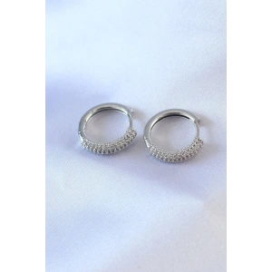 Dodes Dodes Gümüş Renk Zirkon Taşlı Halka Model Pirinç Kadın Küpe TG27BKP7856