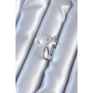 Dodes Dodes Gümüş Renk Zirkon Taşlı İncili Kadın Yüzük TG27BYK2807