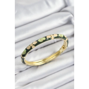 Dodes Dodes Mineli Pirinç Krem Ve Yeşil Çiçek Motifli Gold Renk Kadın Kelepçe TG27BB7400