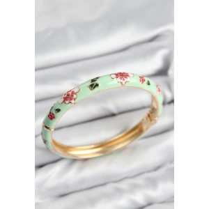 Dodes Dodes Mineli Pirinç Su Yeşili Çiçek Motifli Gold Kadın Kelepçe TG27BB7621