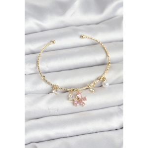 Dodes Dodes Pembe Kelebek Charmlı Gold Renk Kadın Bileklik TG27BB8031