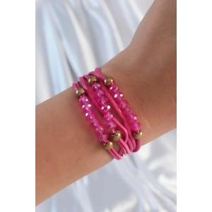 Dodes Dodes Pembe Renk Zirkon Taşlı İpli Çoklu Bileklik TG27BB6342