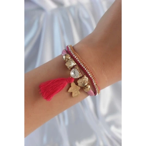 Dodes Dodes Pembe Renk Zirkon Taşlı Püskül Detay Deri Çoklu Bileklik TG27BB6343