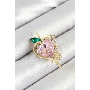 Dodes Dodes Pembe Ve Yeşil Zirkon Taşlı 3D Eriyen Kalp Figürlü Gold Renk Kadın Broş TG27BR438