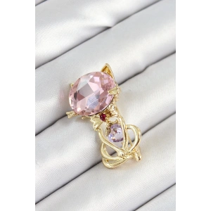 Dodes Dodes Pembe Zirkon Taşlı Kap Detaylı Kedi Figürlü Gold Renk Kadın Broş TG27BR447