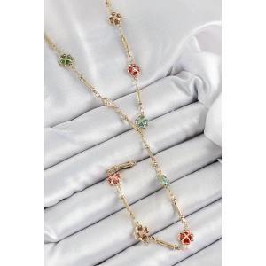 Dodes Dodes Pirinç Asorti Kalpli Yonca Model Gold Renk Zirkon Taşlı Y Kolye TG27BKO10255