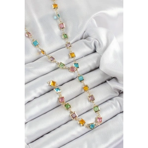 Dodes Dodes Pirinç Asorti Kare Model Gold Renk Zirkon Taşlı Y Kolye TG27BKO10253