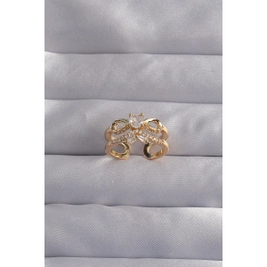 Dodes Dodes Pirinç Ayarlamalı Gold Renk Zirkon Taşlı 2li Görünüm Fiyonk Yüzük TG27BYK3287