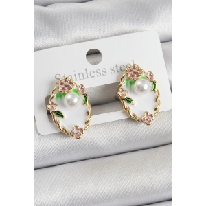 Dodes Dodes Pirinç Beyaz Mineli İnci Detaylı Sanatsal Portre Model Gold Renk Kadın Küpe TG27BKP10689