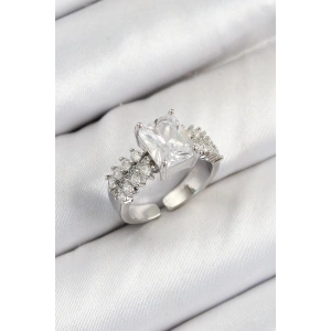 Dodes Dodes Pirinç  Büyük Zirkon Taşlı Model Gümüş Renk Kadın Yüzük TG27BYK3801