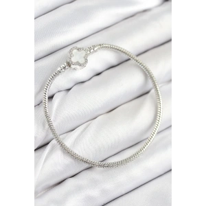 Dodes Dodes Pirinç Charm Zirkon Taşlı Yonca Model Gümüş Renk Kadın Bileklik TG27BB7800