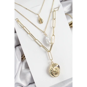 Dodes Dodes Pirinç Çoklu Zincirli İncili Deniz Kabuğu Model Gold Renk Kadın Kolye TG27BKO10370