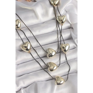 Dodes Dodes Pirinç Füme Renk Zincir 3D Gold Renk Kalp Model Kadın Kolye TG27BKO9618