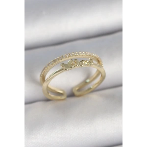 Dodes Dodes Pirinç Gold Renk 2Li Sıra Zirkon Taş Detaylı Kelebek Figürlü Ayarlanabilir Model Kadın Yüzük TG27BYK3733