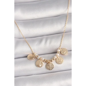 Dodes Dodes Pirinç Gold Renk 5Li Osmanlı Tuğra Figür İnci Detay Kadın Kolye TG27BKO9825