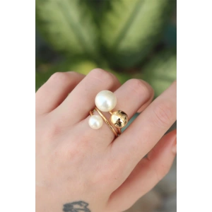 Dodes Dodes Pirinç Gold Renk Ayarlanabilir İnci Taşlı Yüzük TG27BYK3180