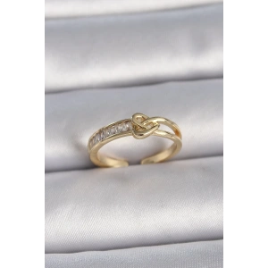 Dodes Dodes Pirinç Gold Renk Ayarlanabilir Zirkon Taşlı Düğüm Kalp Model Kadın Yüzük TG27BYK3404